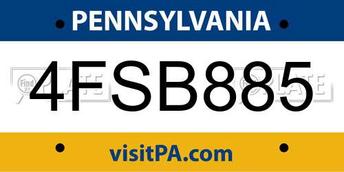 4FSB885 Pennsylvania License Plate