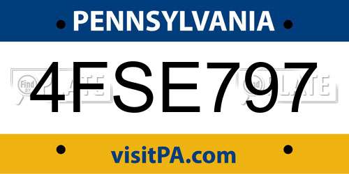 4FSE797 Pennsylvania License Plate