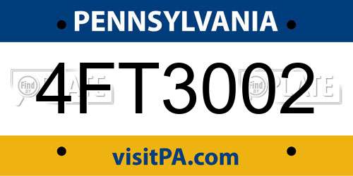 4FT3002 Pennsylvania License Plate