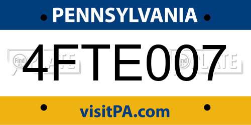 4FTE007 Pennsylvania License Plate