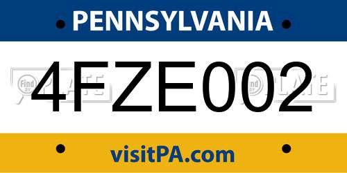 4FZE002 Pennsylvania License Plate