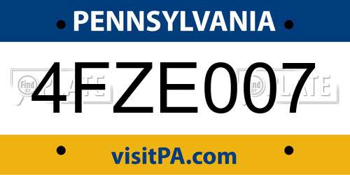 4FZE007 Pennsylvania License Plate