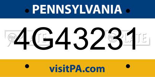 4G43231 Pennsylvania License Plate