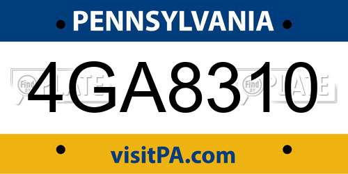 4GA8310 Pennsylvania License Plate