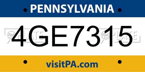 4GE7315 Pennsylvania License Plate