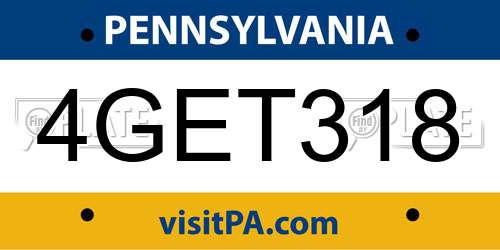 4GET318 Pennsylvania License Plate