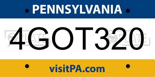 4GOT320 Pennsylvania License Plate
