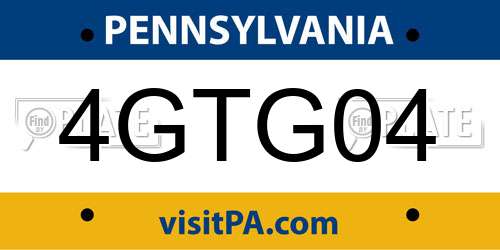 4GTG04 Pennsylvania License Plate