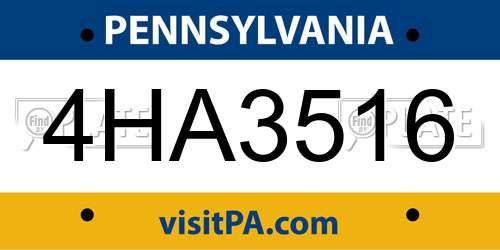 4HA3516 Pennsylvania License Plate