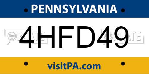 4HFD49 Pennsylvania License Plate