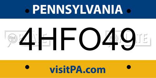 4HFO49 Pennsylvania License Plate