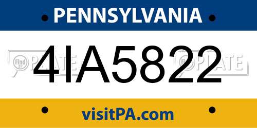 4IA5822 Pennsylvania License Plate