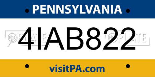 4IAB822 Pennsylvania License Plate