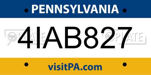 4IAB827 Pennsylvania License Plate