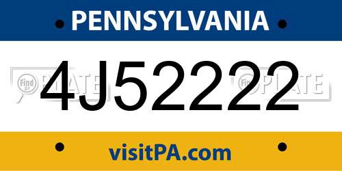 4J52222 Pennsylvania License Plate