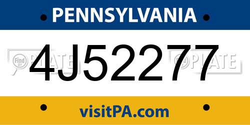 4J52277 Pennsylvania License Plate