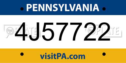 4J57722 Pennsylvania License Plate