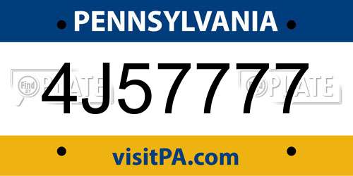 4J57777 Pennsylvania License Plate