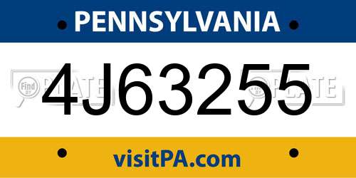 4J63255 Pennsylvania License Plate
