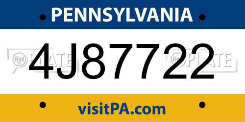 4J87722 Pennsylvania License Plate