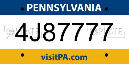 4J87777 Pennsylvania License Plate