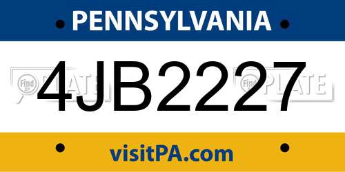 4JB2227 Pennsylvania License Plate