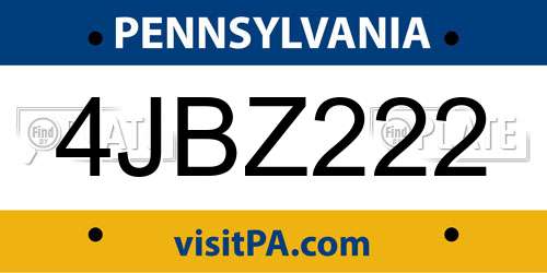 4JBZ222 Pennsylvania License Plate