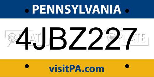4JBZ227 Pennsylvania License Plate
