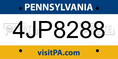 4JP8288 Pennsylvania License Plate