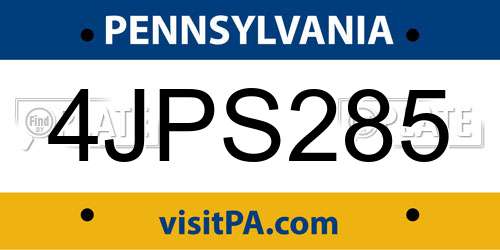 4JPS285 Pennsylvania License Plate