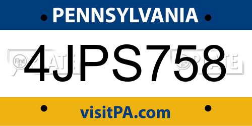 4JPS758 Pennsylvania License Plate
