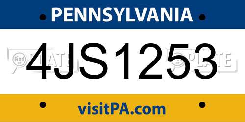 4JS1253 Pennsylvania License Plate