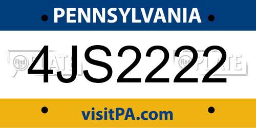 4JS2222 Pennsylvania License Plate