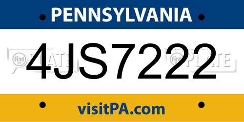 4JS7222 Pennsylvania License Plate