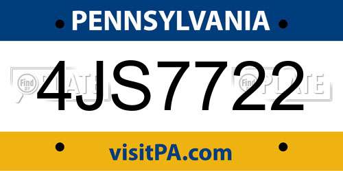 4JS7722 Pennsylvania License Plate