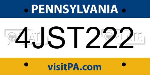 4JST222 Pennsylvania License Plate