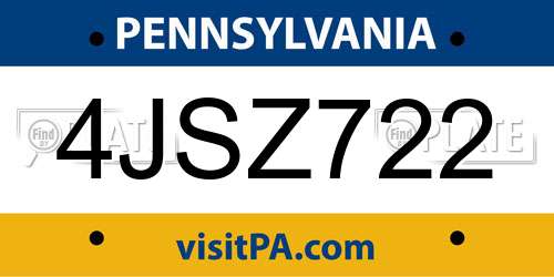 4JSZ722 Pennsylvania License Plate