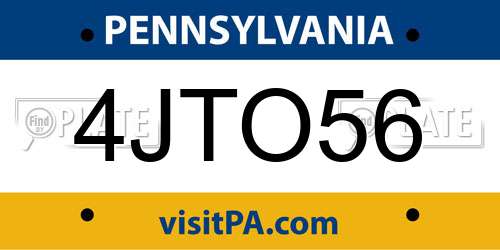 4JTO56 Pennsylvania License Plate