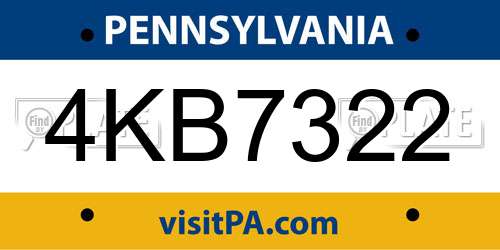 4KB7322 Pennsylvania License Plate