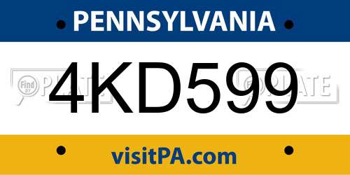 4KD599 Pennsylvania License Plate