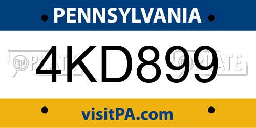 4KD899 Pennsylvania License Plate
