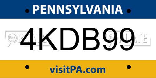 4KDB99 Pennsylvania License Plate