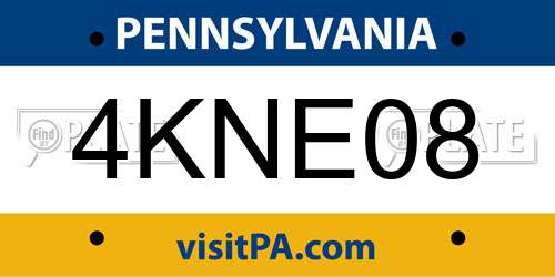 4KNE08 Pennsylvania License Plate