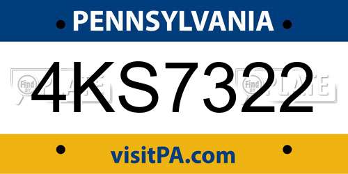 4KS7322 Pennsylvania License Plate