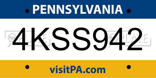 4KSS942 Pennsylvania License Plate