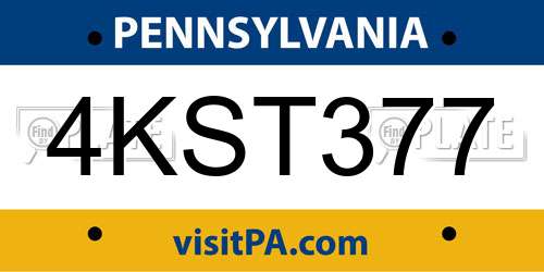 4KST377 Pennsylvania License Plate