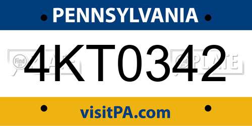 4KT0342 Pennsylvania License Plate