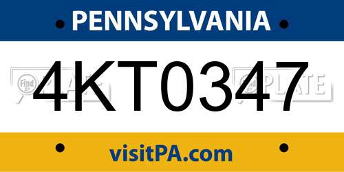 4KT0347 Pennsylvania License Plate
