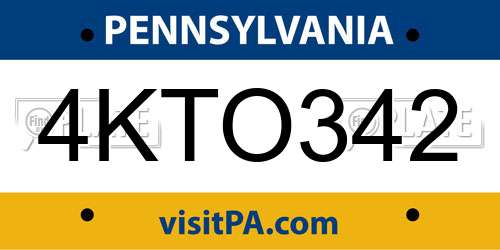 4KTO342 Pennsylvania License Plate
