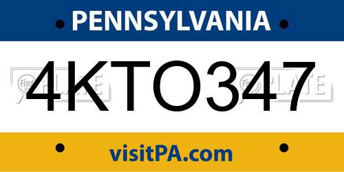 4KTO347 Pennsylvania License Plate